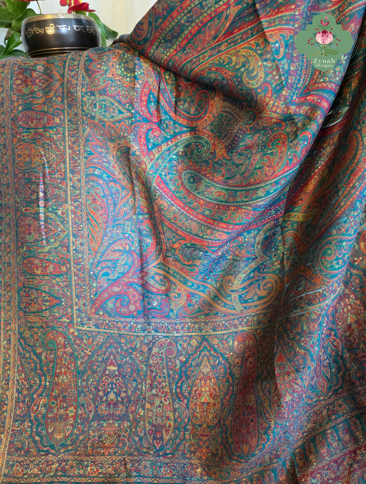 Lina | Turquoise Kashmiri Pure Kani Silk Jamavar Weave Saree | Made To Order