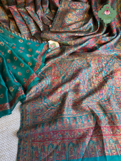 Lina | Turquoise Kashmiri Pure Kani Silk Jamavar Weave Saree | Made To Order