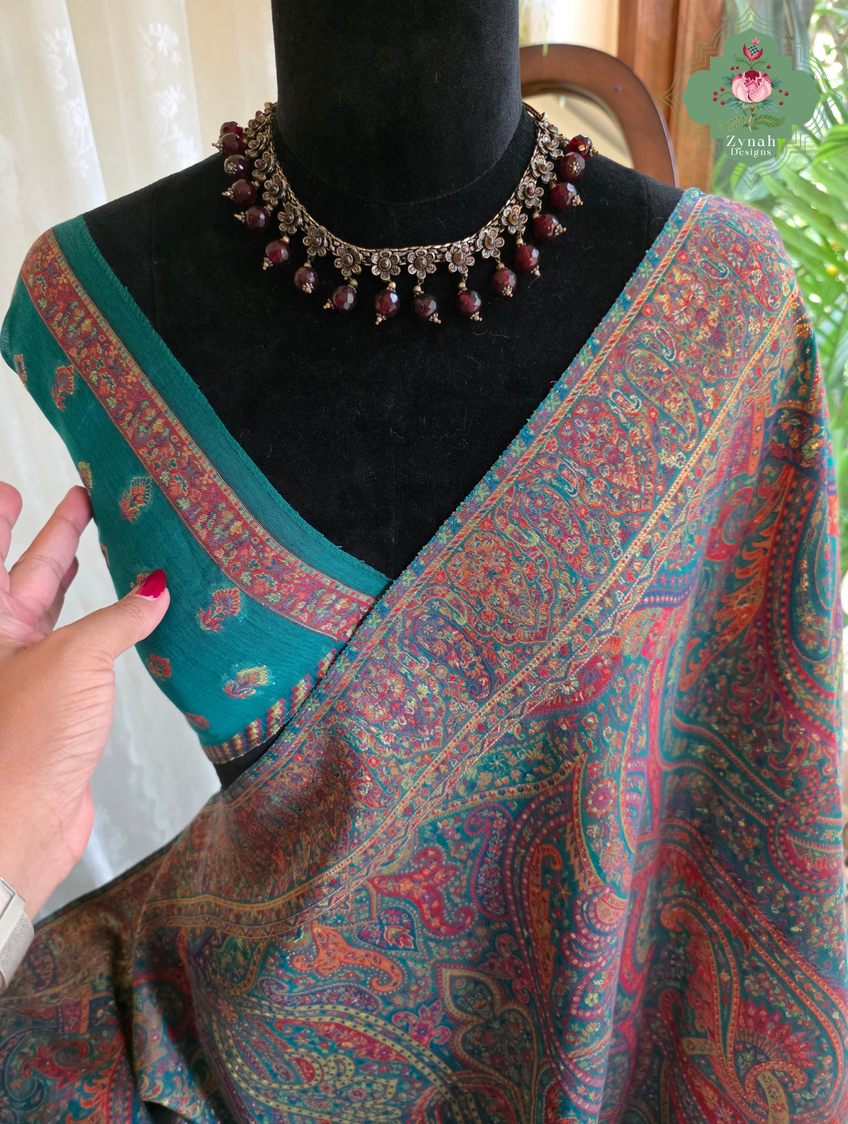 Lina | Turquoise Kashmiri Pure Kani Silk Jamavar Weave Saree | Made To Order
