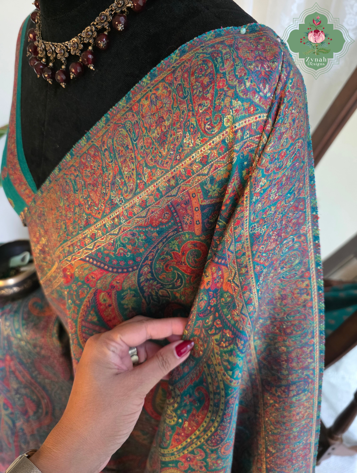 Lina | Turquoise Kashmiri Pure Kani Silk Jamavar Weave Saree | Made To Order