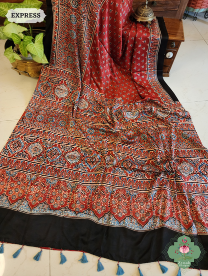 Madder Red Modal Silk Saree Crafted Using The Traditional Method Of Hand Block Printing Using 100% Natural Dyes 11