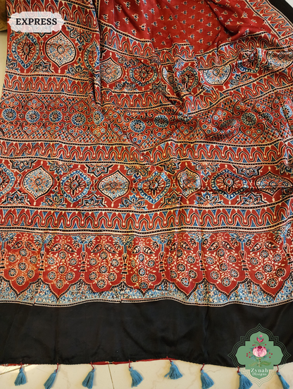 Madder Red Modal Silk Saree Crafted Using The Traditional Method Of Hand Block Printing Using 100% Natural Dyes 5