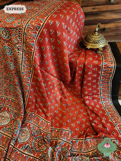 Madder Red Modal Silk Saree Crafted Using The Traditional Method Of Hand Block Printing Using 100% Natural Dyes 6