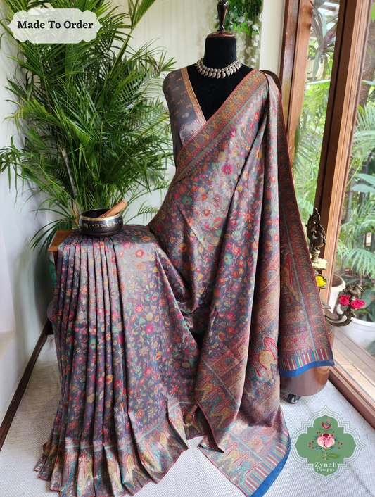 Zynah Mauj – Mauve Woven Kashmiri Pure Kani Tissue Silk Jamavar Saree