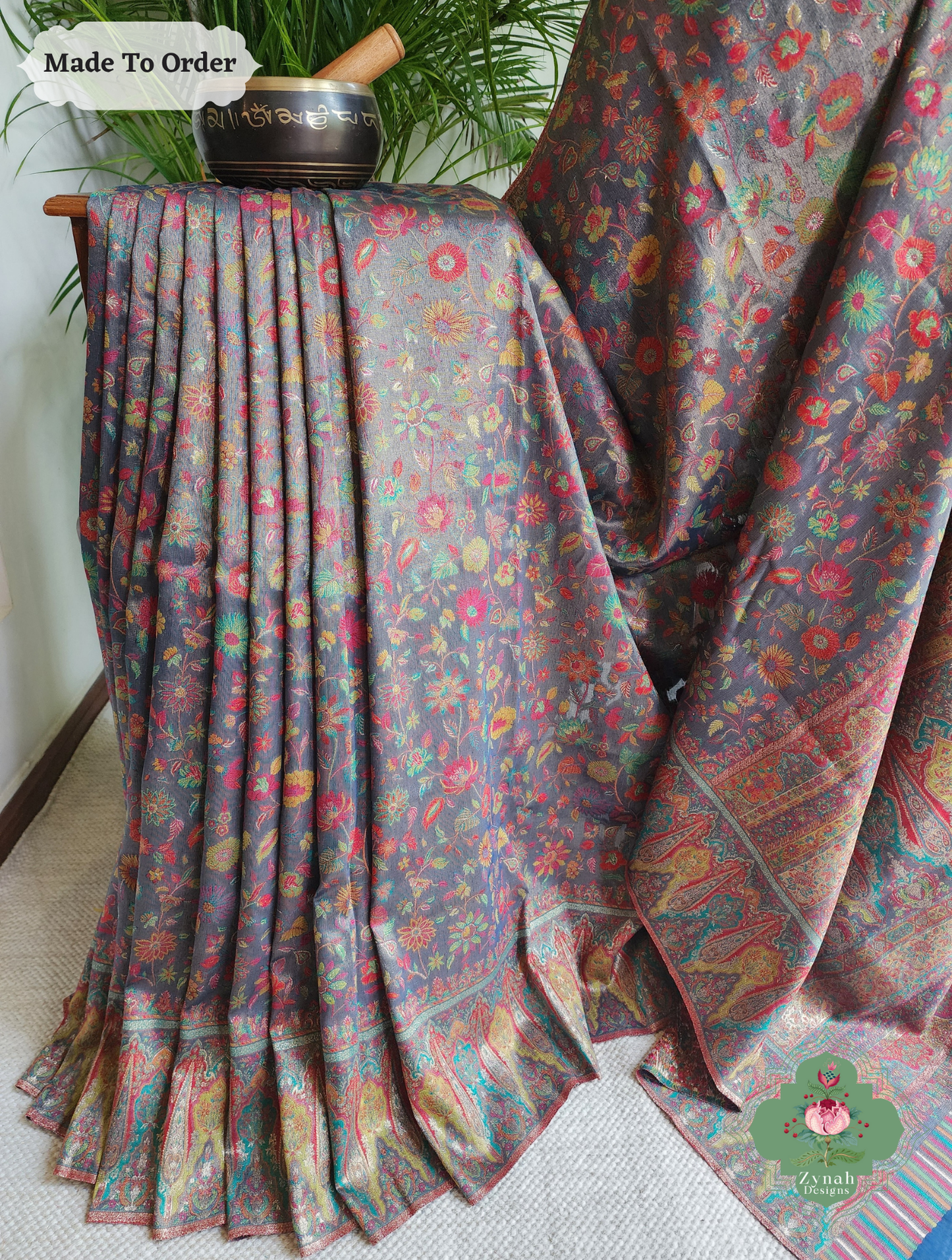 Zynah Mauj – Mauve Woven Kashmiri Pure Kani Tissue Silk Jamavar Saree