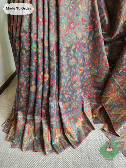 Zynah Mauj – Mauve Woven Kashmiri Pure Kani Tissue Silk Jamavar Saree