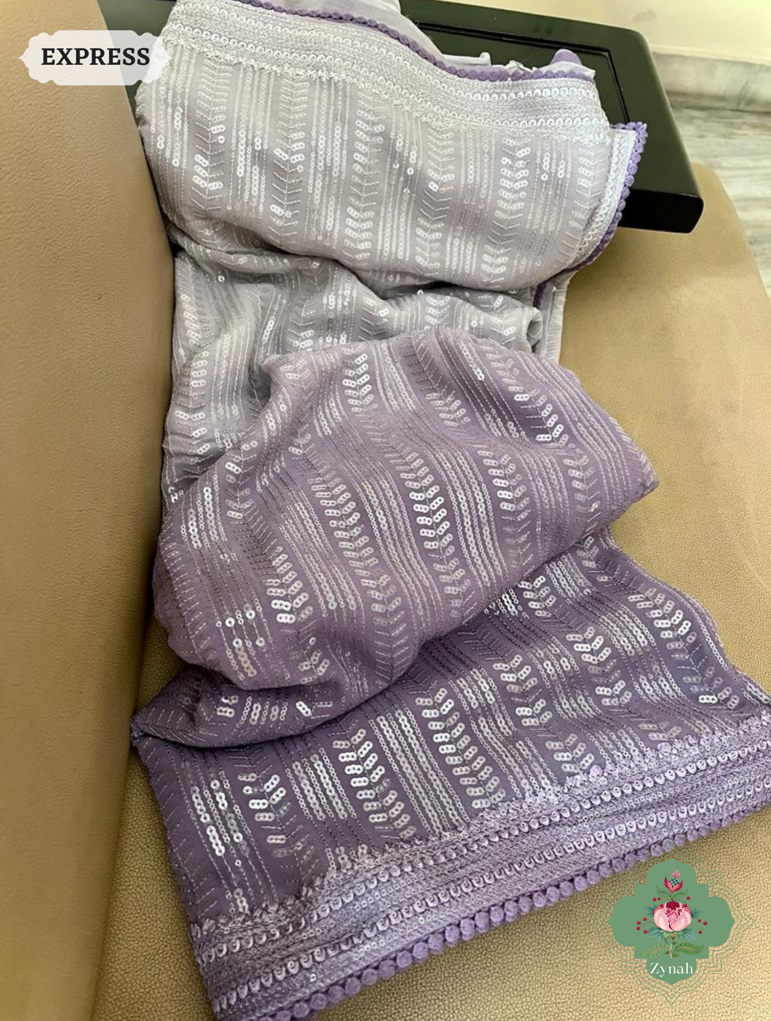 Mauve Ombre Georgette Saree With All Over Sequins Work