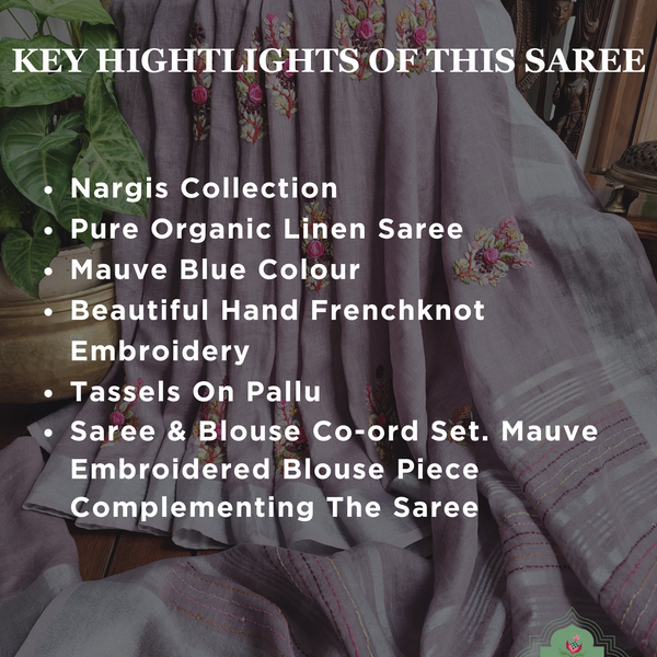 Grey Organic Linen Saree With Pichwai Print 2