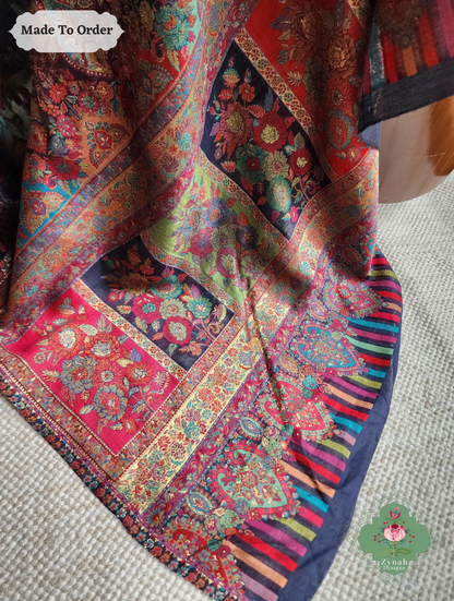 Zynah Shaam – Midnight Blue Handwoven Kashmiri Pure Kani Silk Jamavar Saree