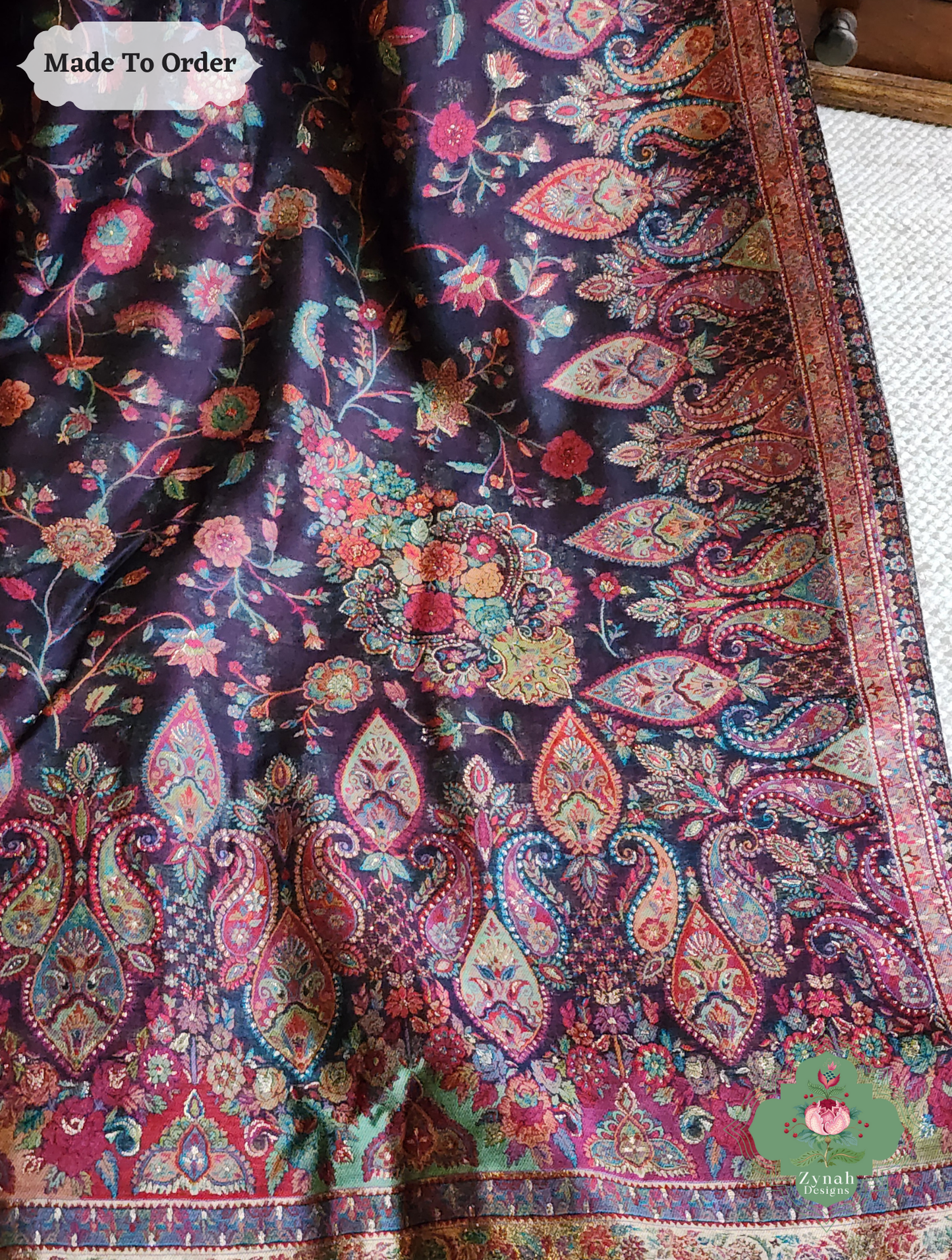 Zynah Shaam – Midnight Blue Handwoven Kashmiri Pure Kani Silk Jamavar Saree