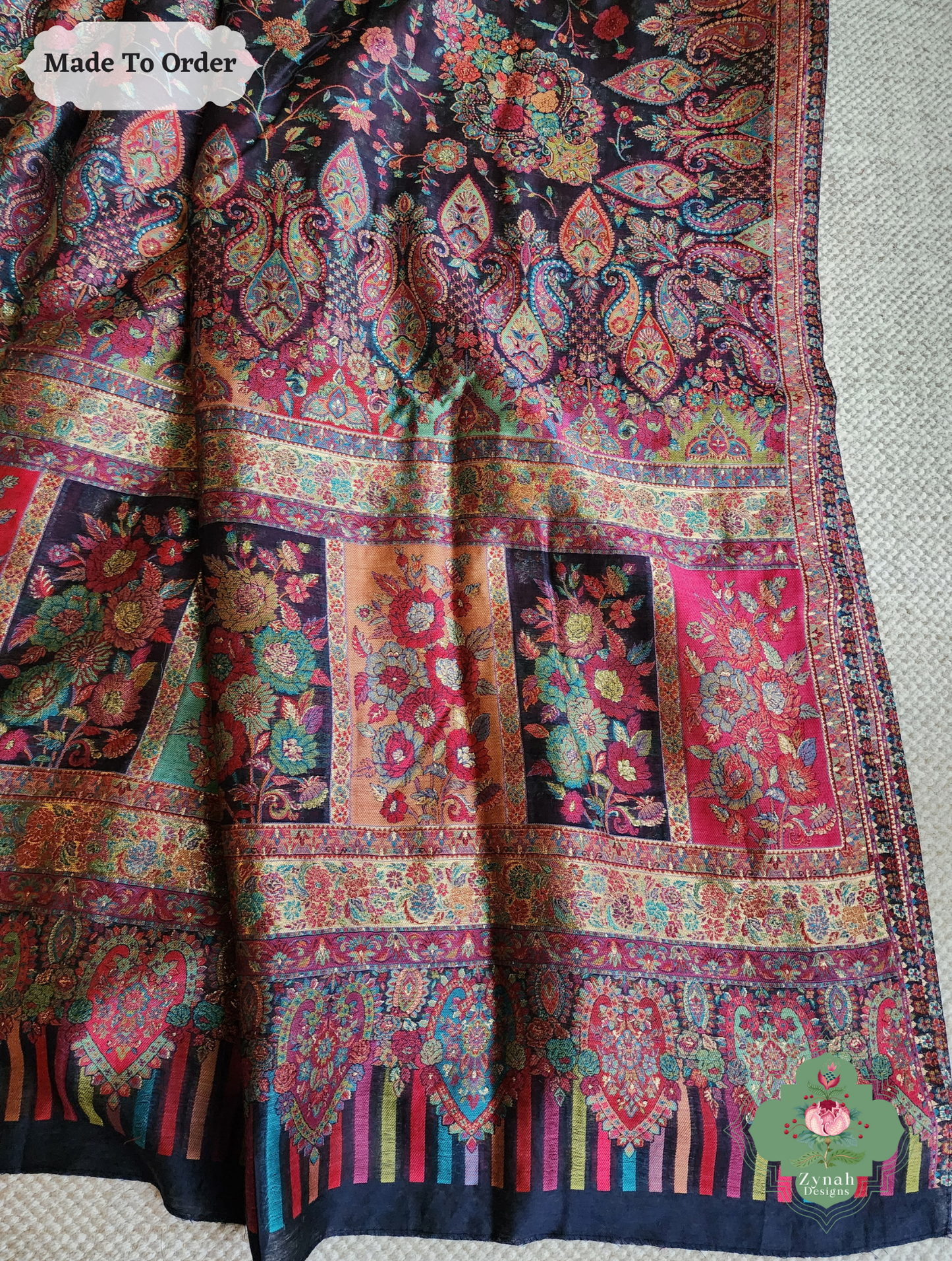 Zynah Shaam – Midnight Blue Handwoven Kashmiri Pure Kani Silk Jamavar Saree