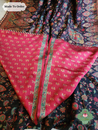 Zynah Shaam – Midnight Blue Handwoven Kashmiri Pure Kani Silk Jamavar Saree
