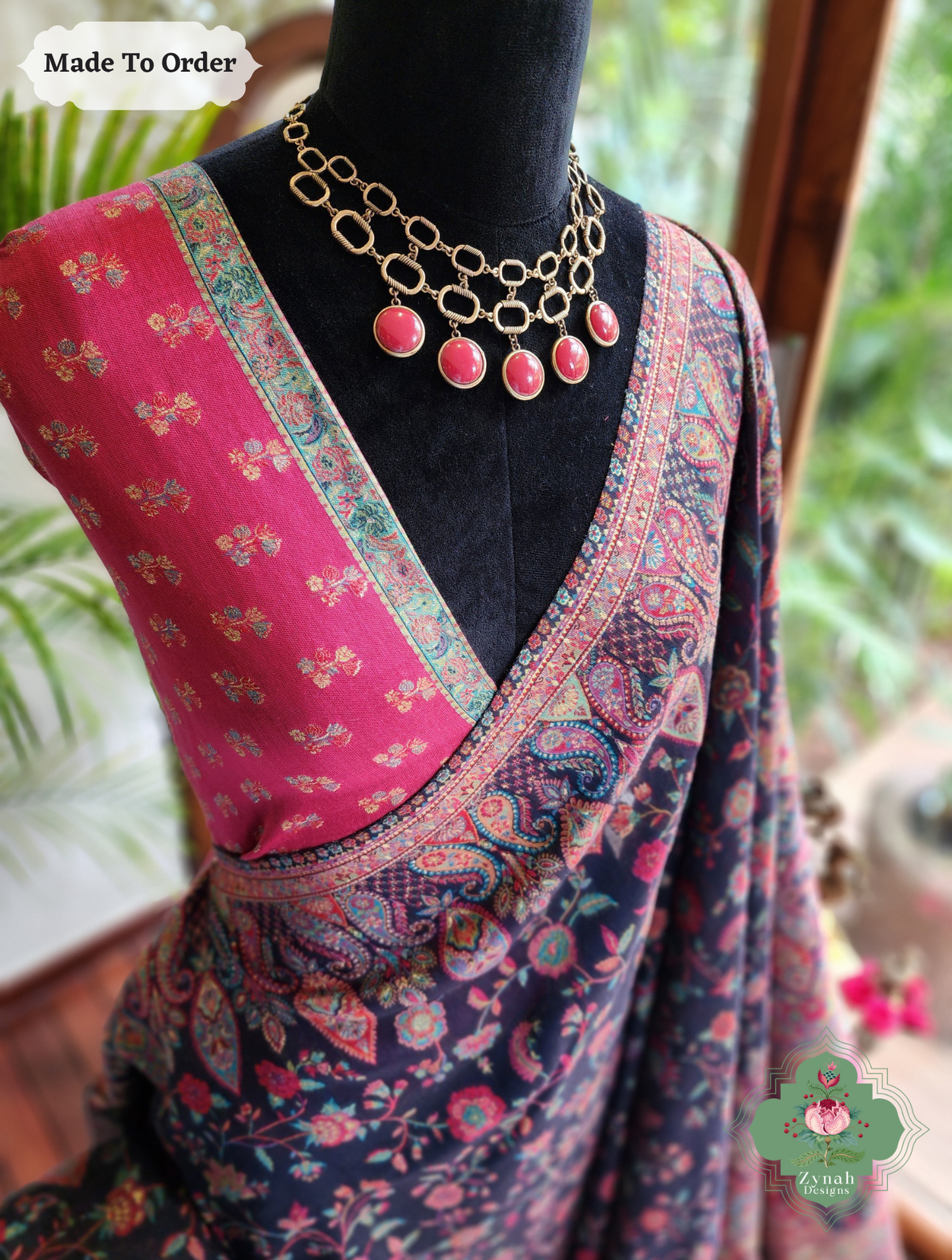 Zynah Shaam – Midnight Blue Handwoven Kashmiri Pure Kani Silk Jamavar Saree
