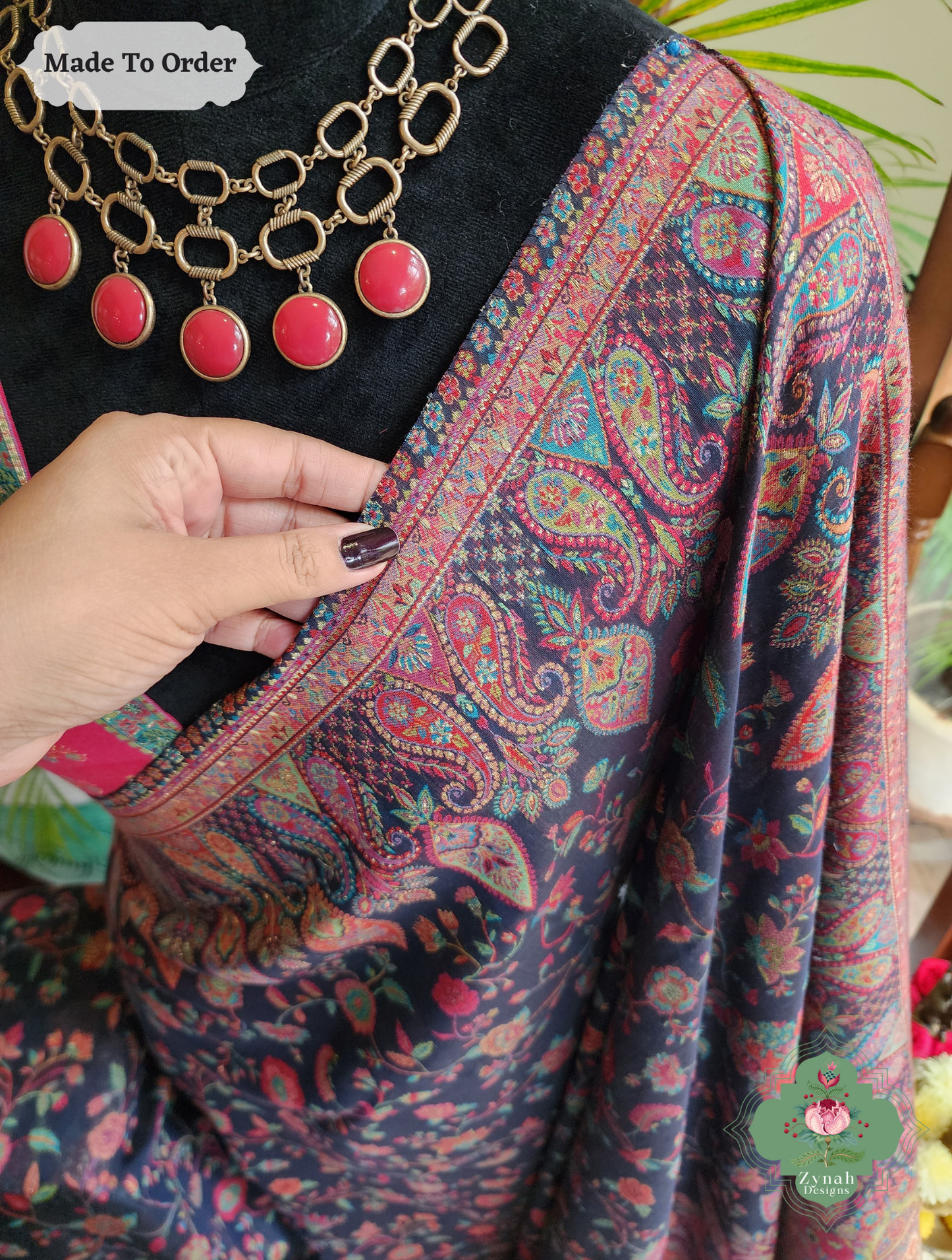 Zynah Shaam – Midnight Blue Handwoven Kashmiri Pure Kani Silk Jamavar Saree