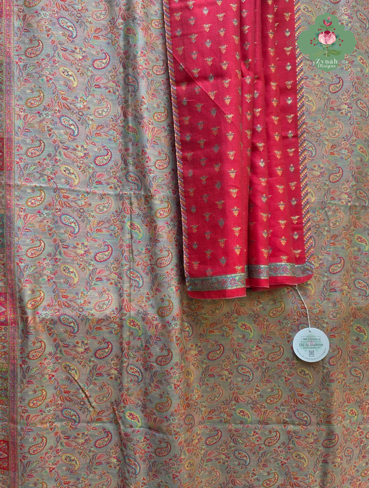 Naaz | Peachish Beige Kashmiri Pure Kani Silk Jamavar Weave Saree | Made To Order