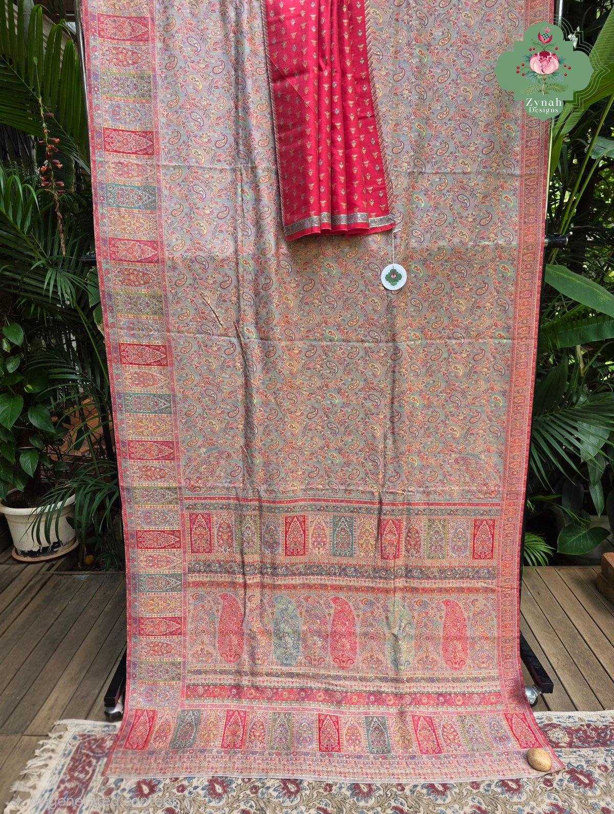 Naaz | Peachish Beige Kashmiri Pure Kani Silk Jamavar Weave Saree | Made To Order