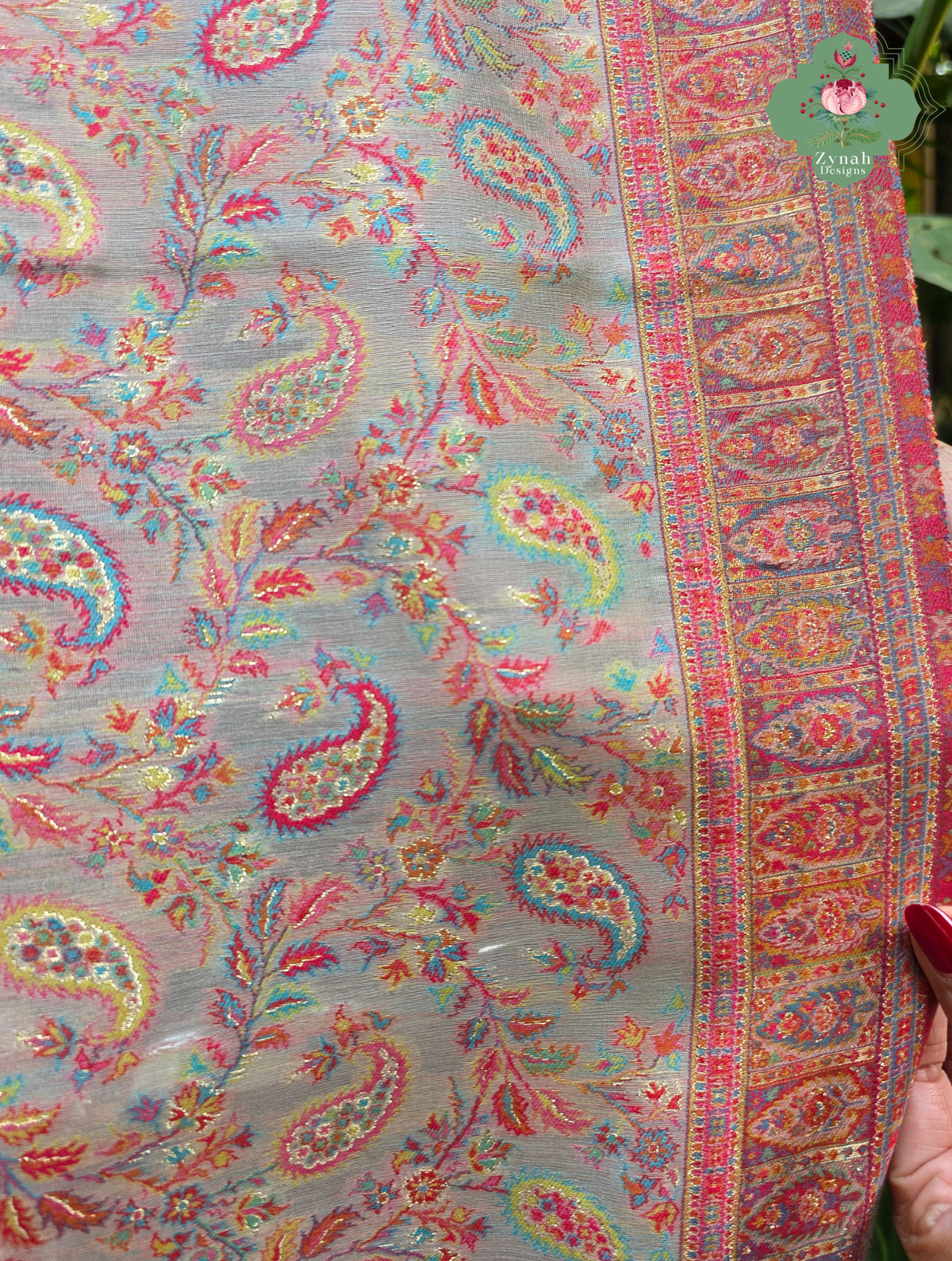 Naaz | Peachish Beige Kashmiri Pure Kani Silk Jamavar Weave Saree | Made To Order