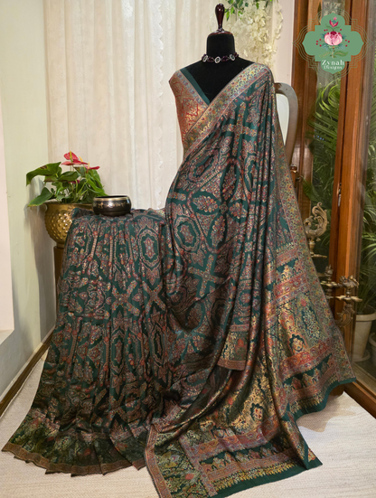 Naira | Green Kashmiri Pure Kani Silk Jamavar Weave Saree | Made To Order