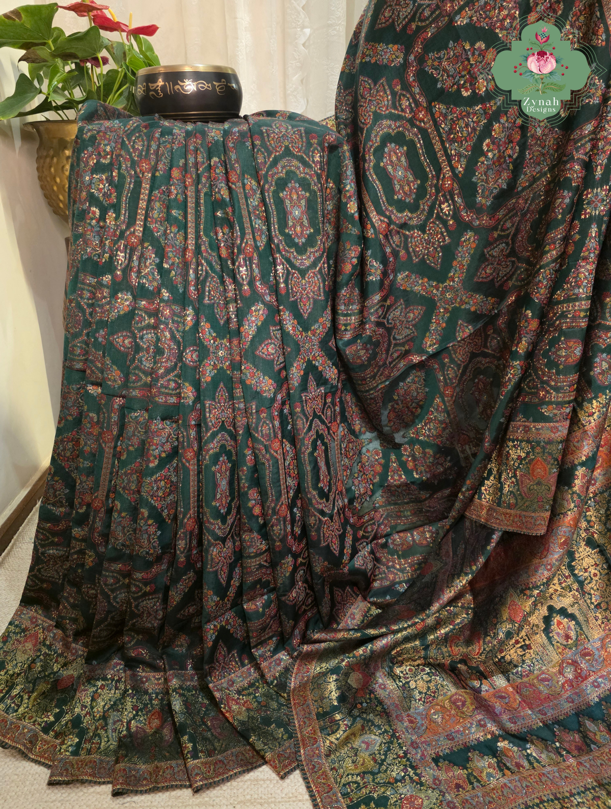 Naira | Green Kashmiri Pure Kani Silk Jamavar Weave Saree | Made To Order