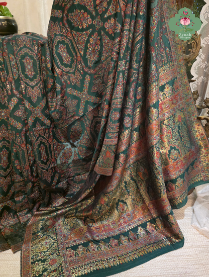 Naira | Green Kashmiri Pure Kani Silk Jamavar Weave Saree | Made To Order