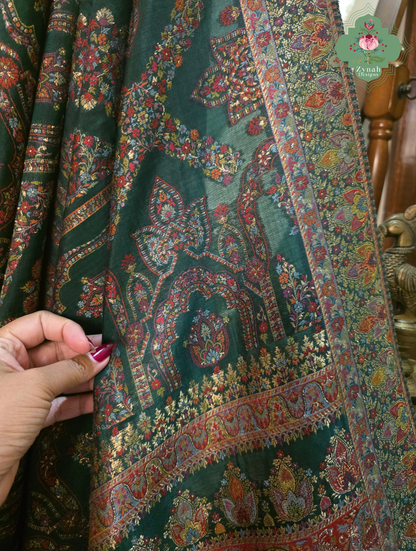 Naira | Green Kashmiri Pure Kani Silk Jamavar Weave Saree | Made To Order