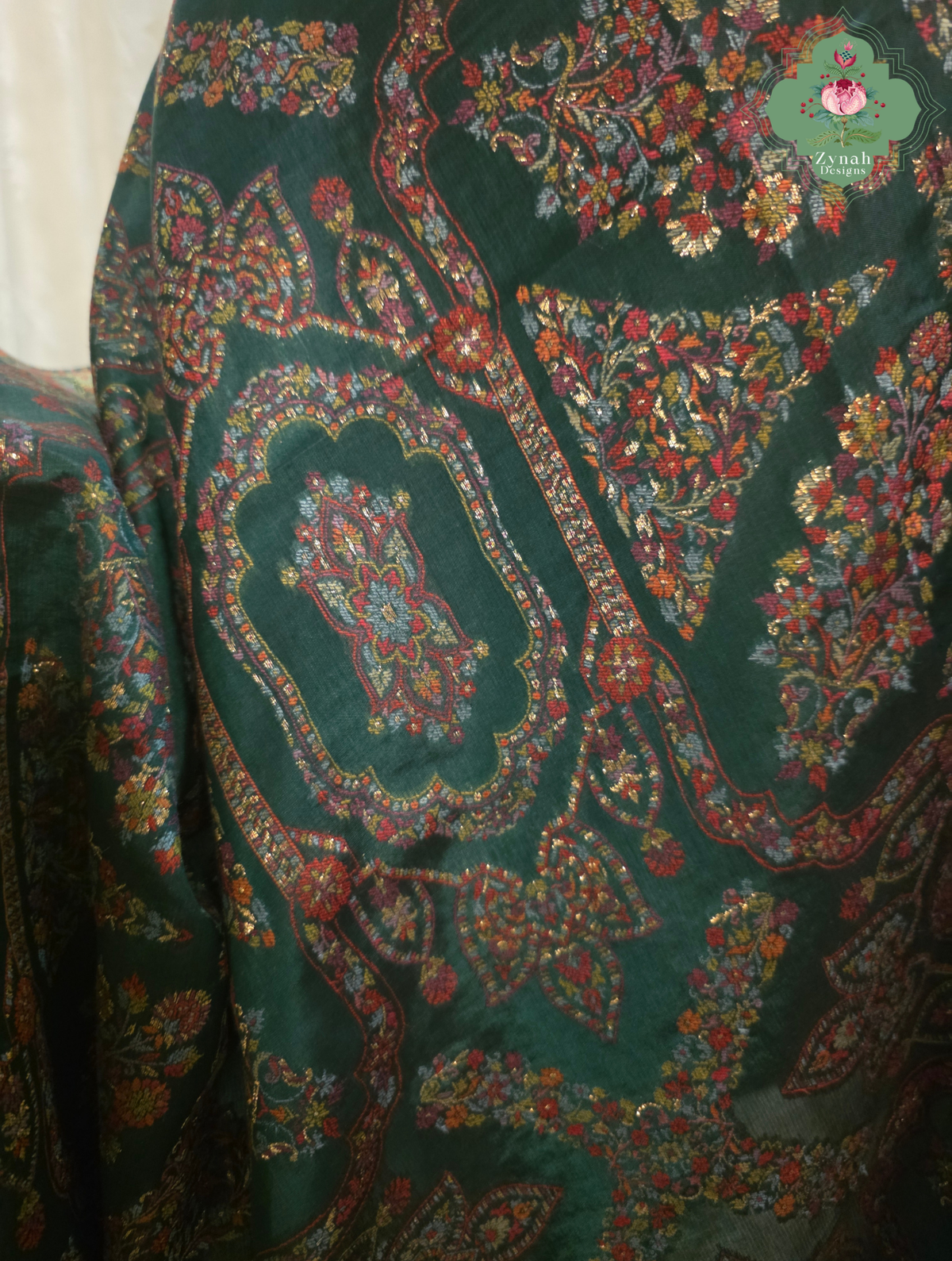 Naira | Green Kashmiri Pure Kani Silk Jamavar Weave Saree | Made To Order