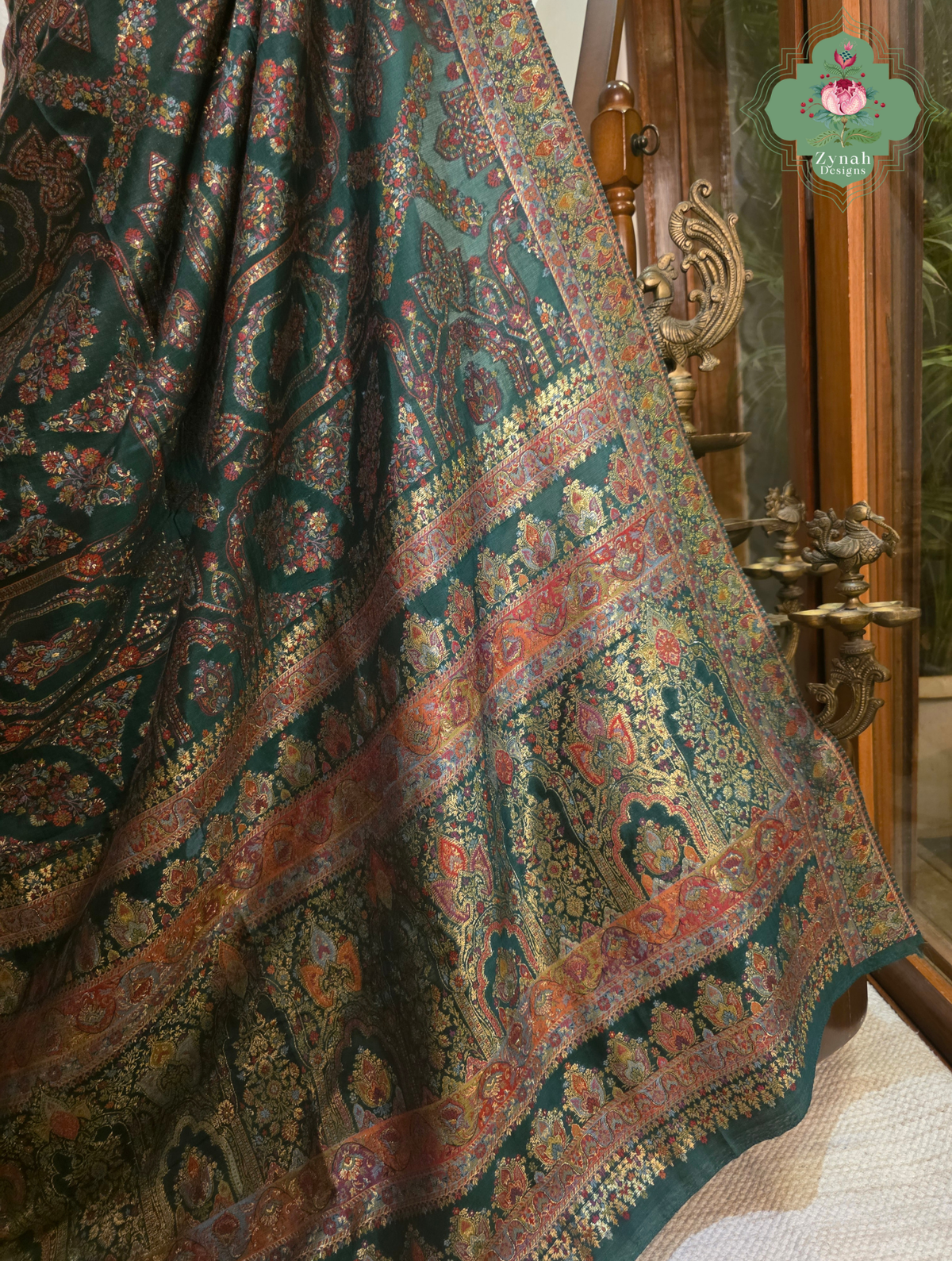 Naira | Green Kashmiri Pure Kani Silk Jamavar Weave Saree | Made To Order