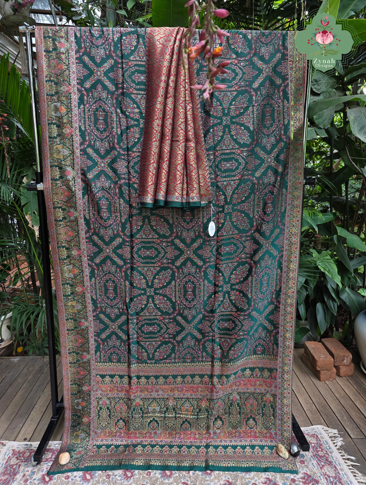 Naira | Green Kashmiri Pure Kani Silk Jamavar Weave Saree | Made To Order
