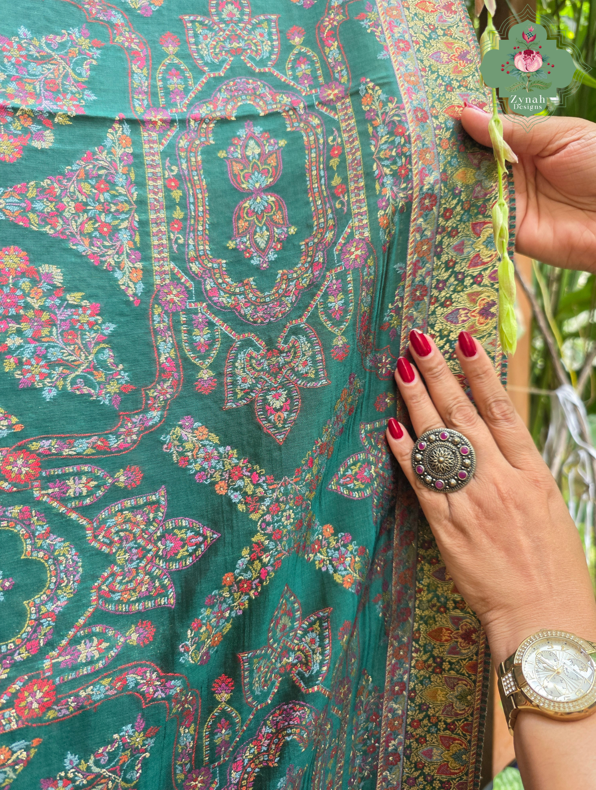 Naira | Green Kashmiri Pure Kani Silk Jamavar Weave Saree | Made To Order