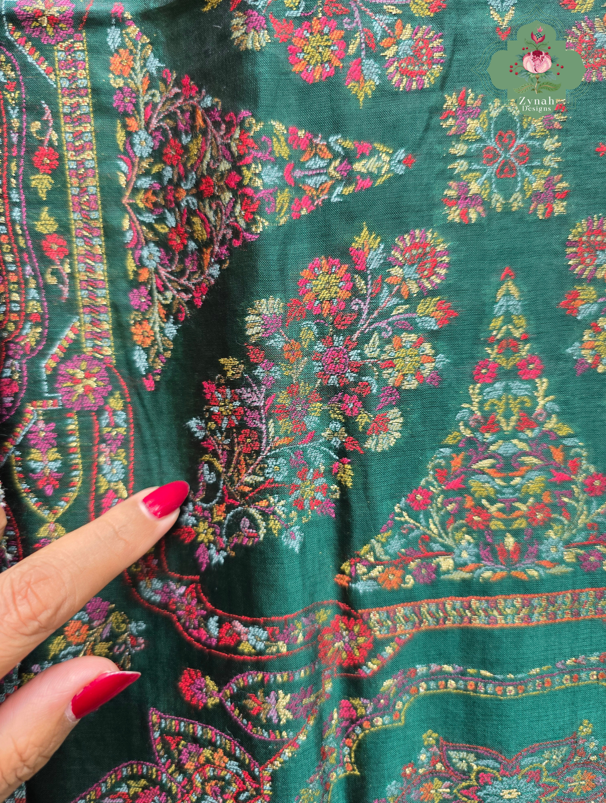 Naira | Green Kashmiri Pure Kani Silk Jamavar Weave Saree | Made To Order