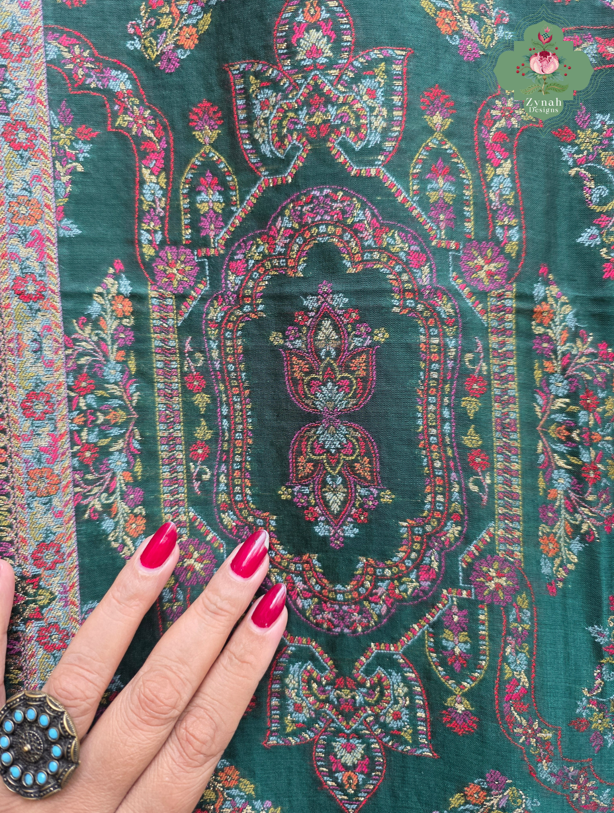 Naira | Green Kashmiri Pure Kani Silk Jamavar Weave Saree | Made To Order