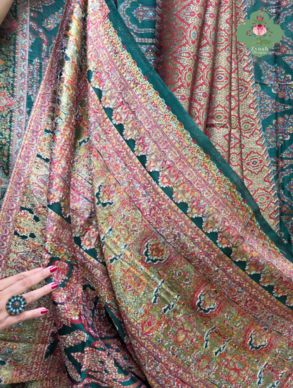 Naira | Green Kashmiri Pure Kani Silk Jamavar Weave Saree | Made To Order
