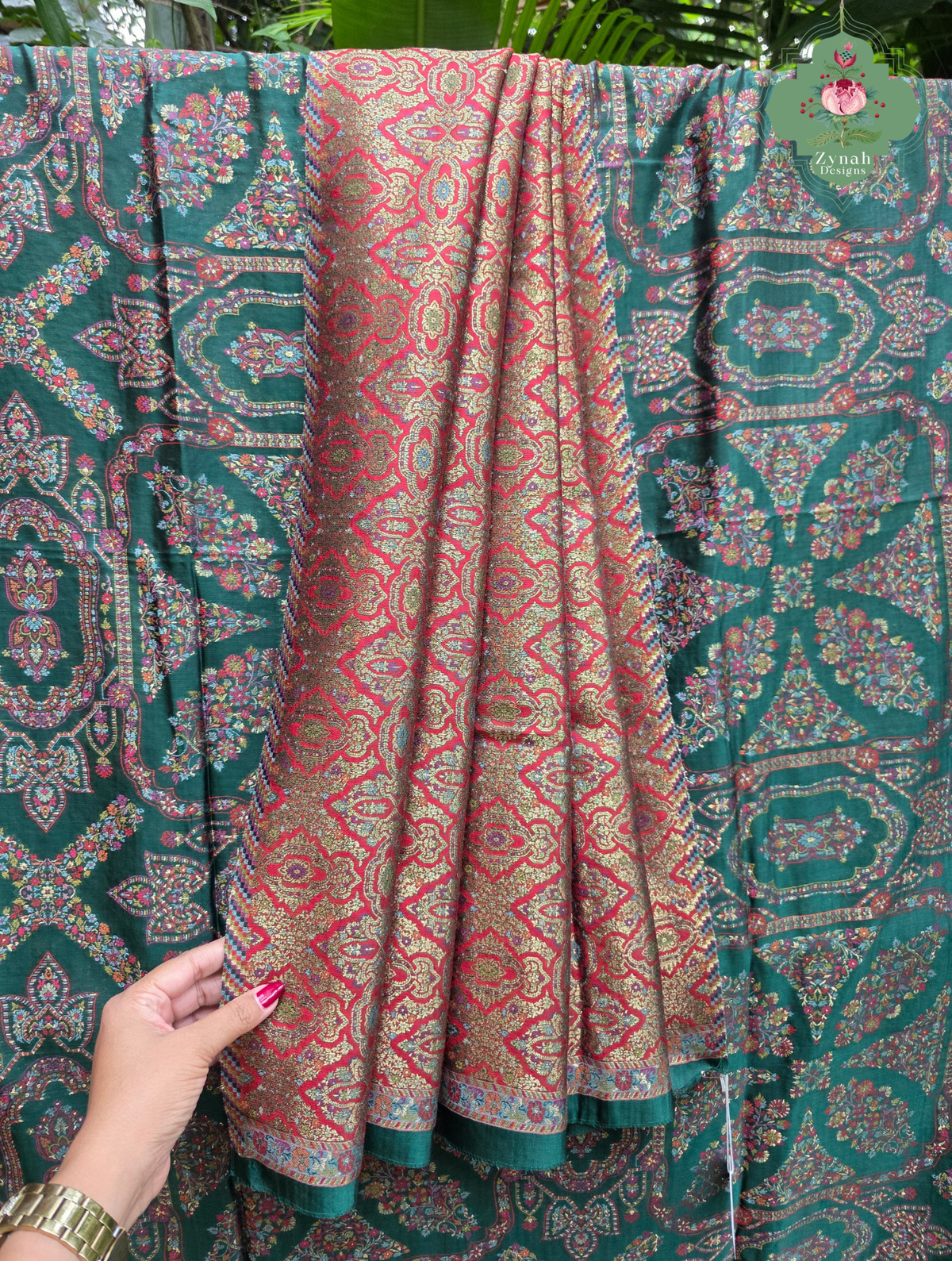 Naira | Green Kashmiri Pure Kani Silk Jamavar Weave Saree | Made To Order