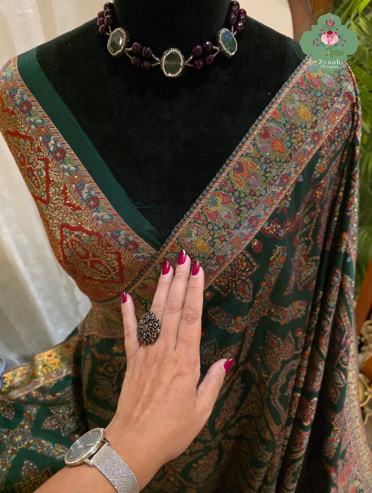 Naira | Green Kashmiri Pure Kani Silk Jamavar Weave Saree | Made To Order