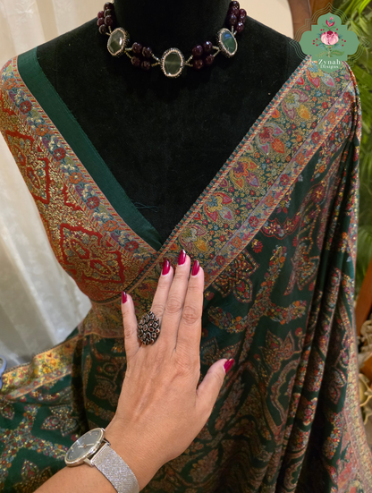 Naira | Green Kashmiri Pure Kani Silk Jamavar Weave Saree | Made To Order