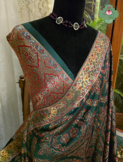 Naira | Green Kashmiri Pure Kani Silk Jamavar Weave Saree | Made To Order