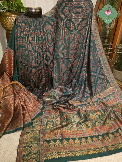Naira | Green Kashmiri Pure Kani Silk Jamavar Weave Saree | Made To Order