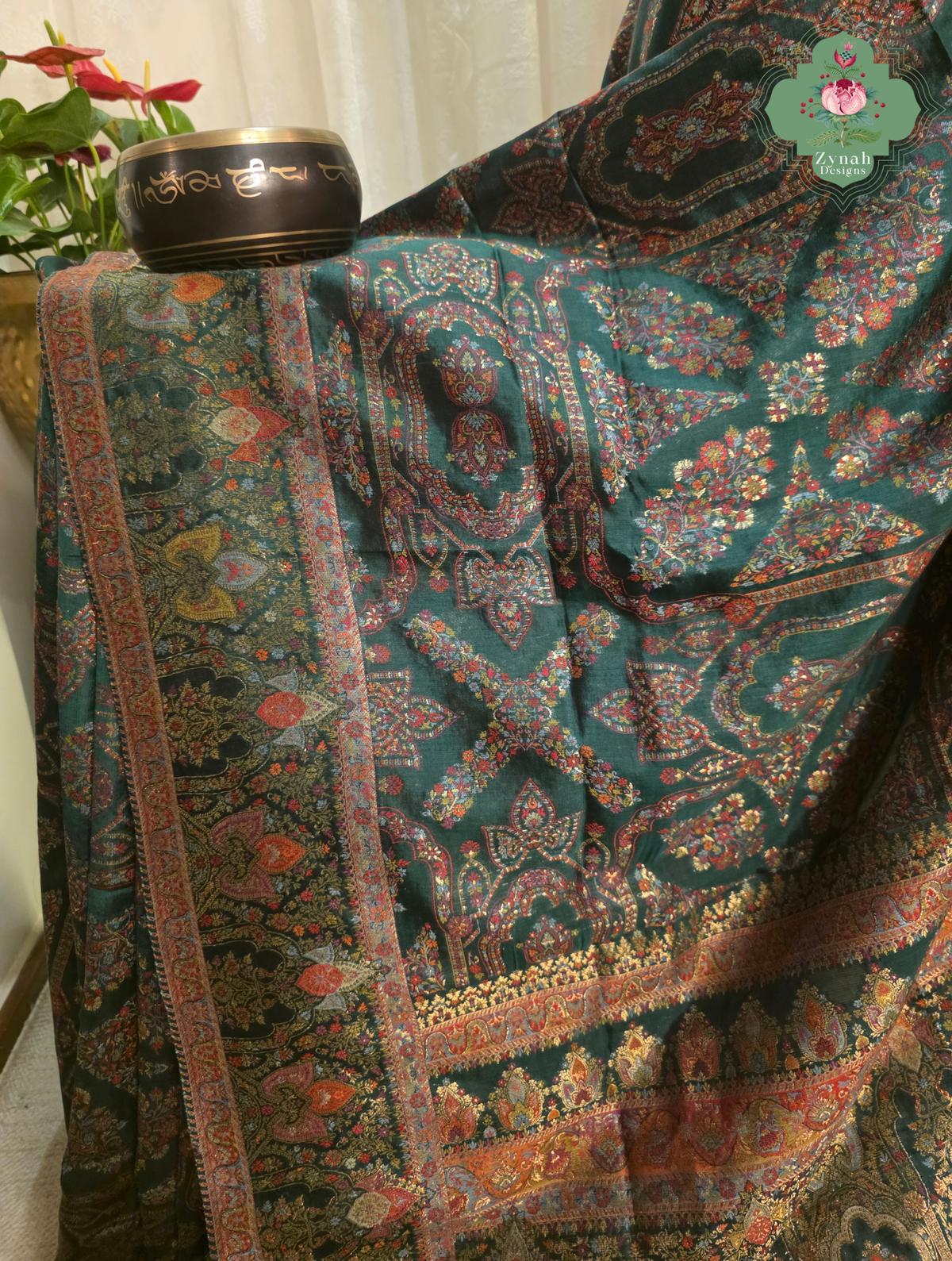 Naira | Green Kashmiri Pure Kani Silk Jamavar Weave Saree | Made To Order