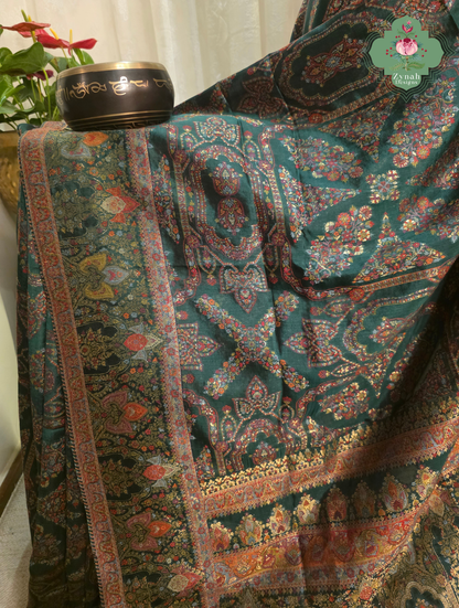 Naira | Green Kashmiri Pure Kani Silk Jamavar Weave Saree | Made To Order