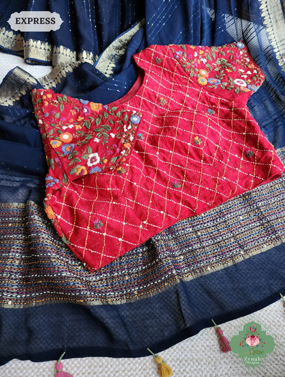 Navy Blue Crepe Silk Saree With Sequins Work 5
