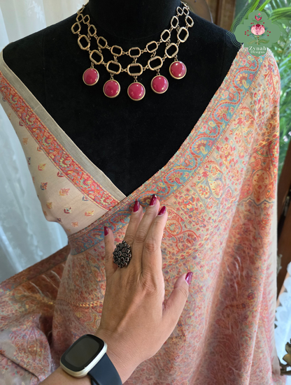 Noor | Peachish Beige Kashmiri Pure Kani Silk Jamavar Weave Saree | Made To Order