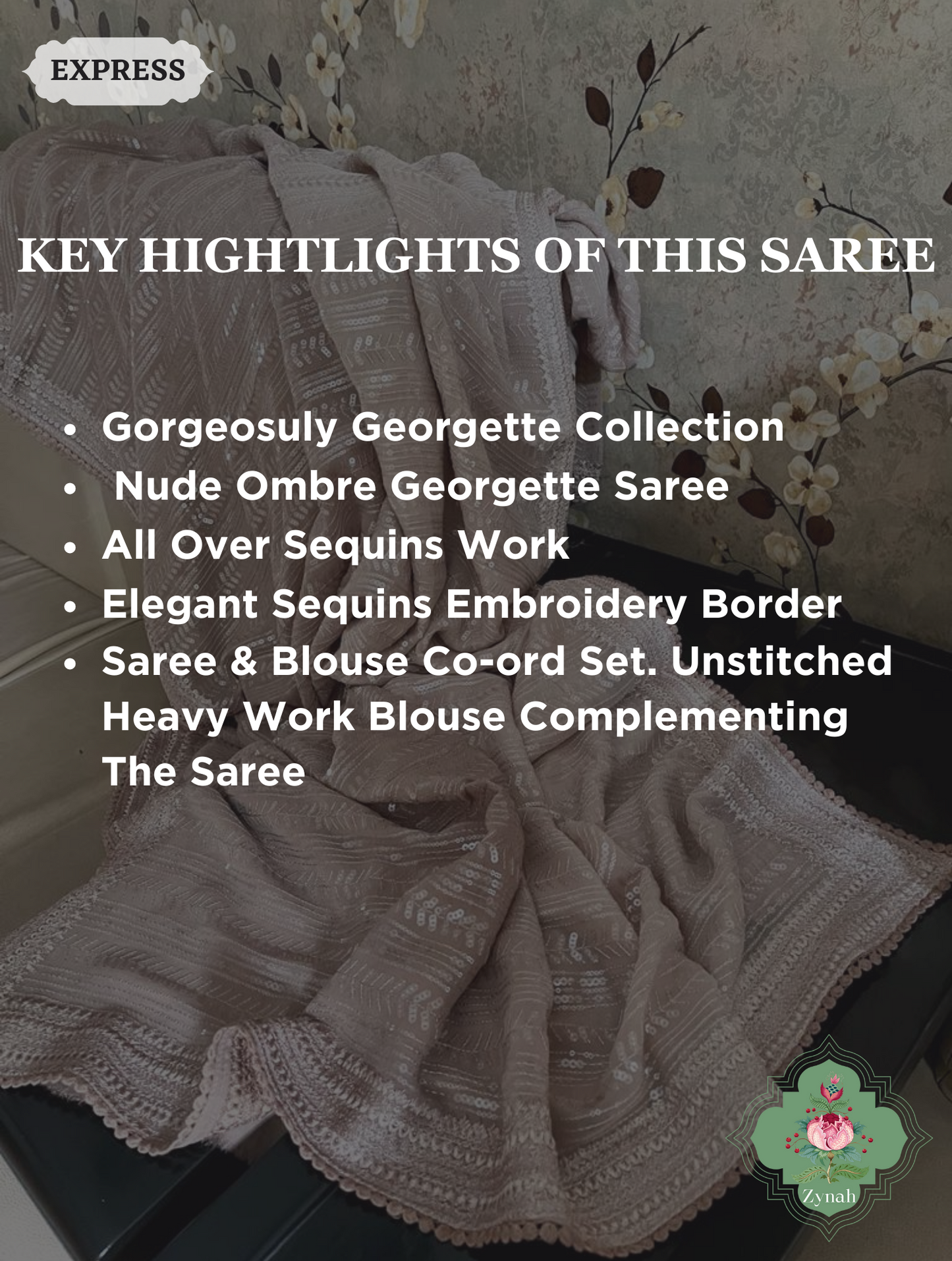 Nude Ombre Georgette Saree With All Over Sequins Work