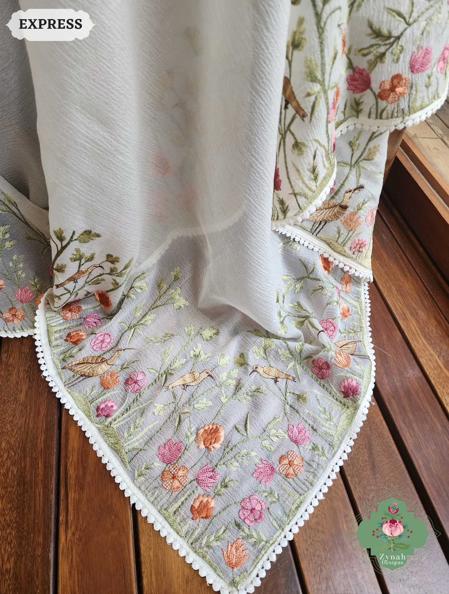 Zynah Off White Crushed Organza Tissue Saree With Exquisite Bird Embroidery; Custom Stitched/Ready-made Blouse, Fall, Petticoat; SKU: 0311202503
