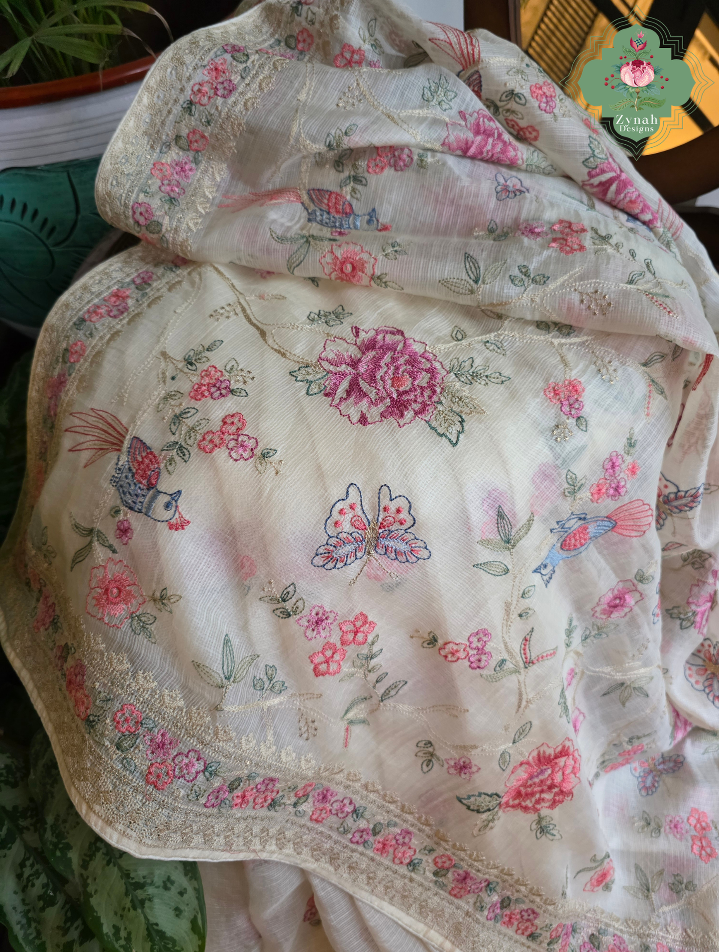 Summer Barefoot Off White Kota Tussar Silk Saree With Embroidery