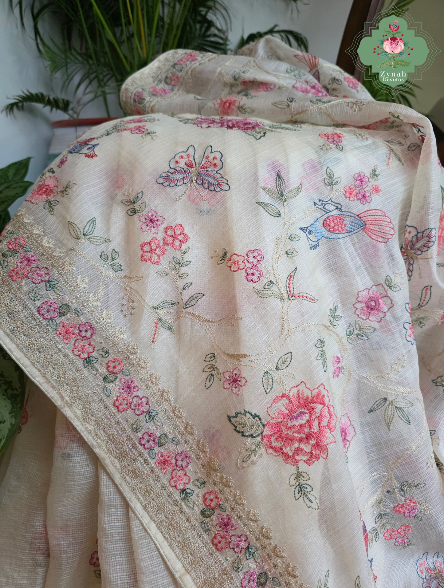 Summer Barefoot Off White Kota Tussar Silk Saree With Embroidery