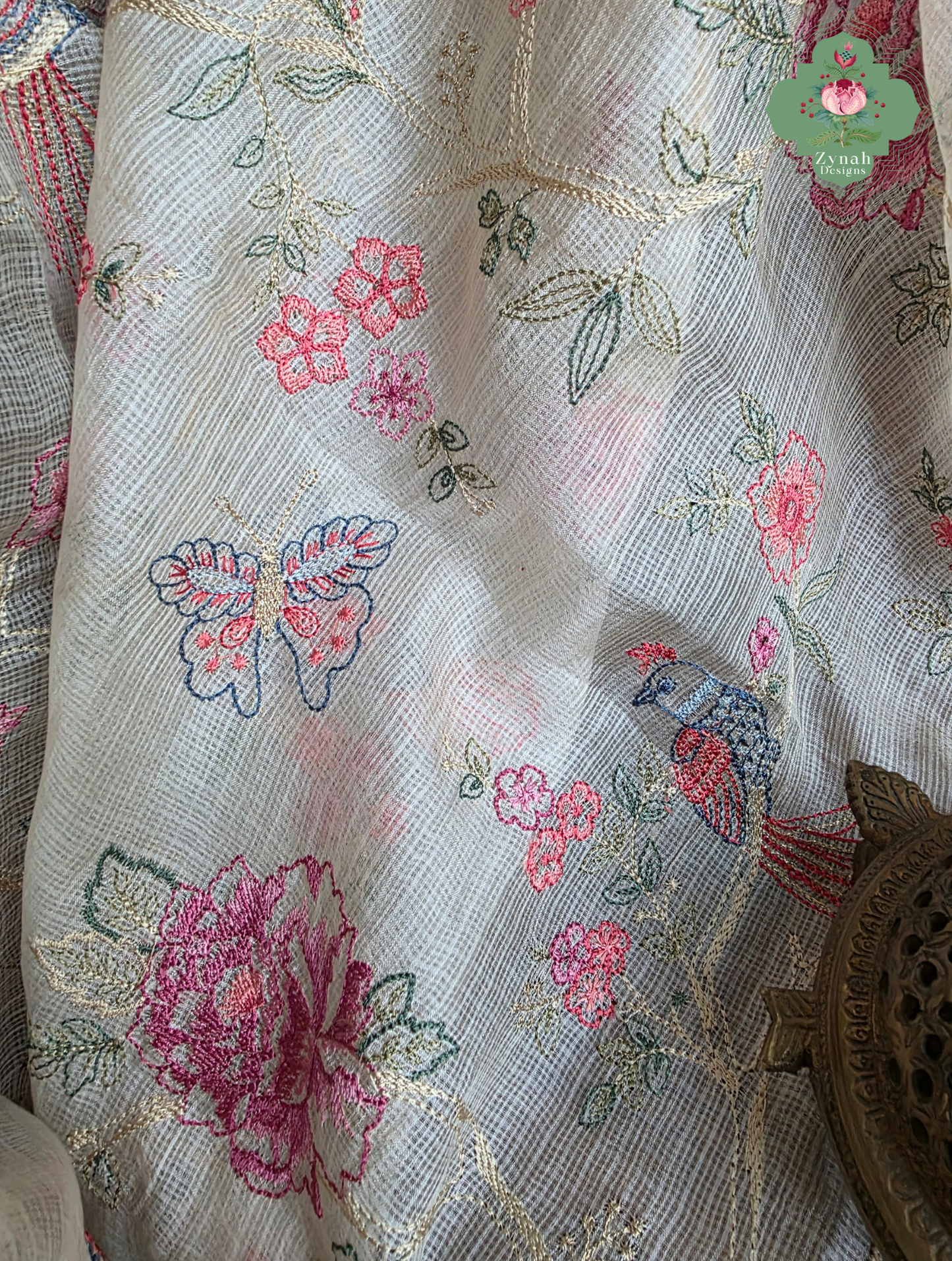 Summer Barefoot Off White Kota Tussar Silk Saree With Embroidery