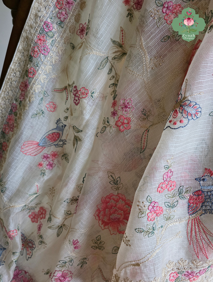 Summer Barefoot Off White Kota Tussar Silk Saree With Embroidery