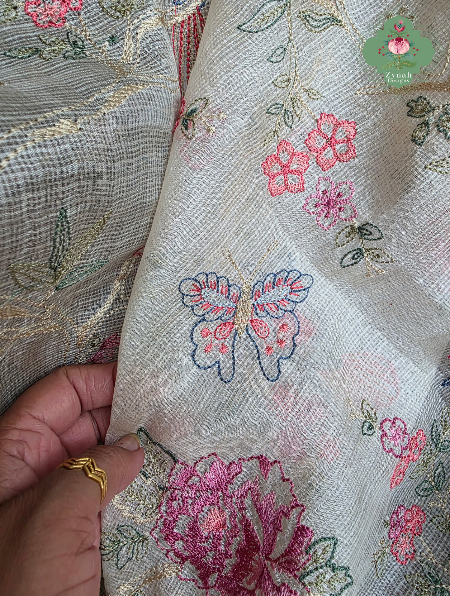 Summer Barefoot Off White Kota Tussar Silk Saree With Embroidery