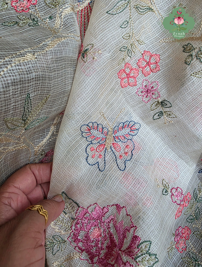 Summer Barefoot Off White Kota Tussar Silk Saree With Embroidery