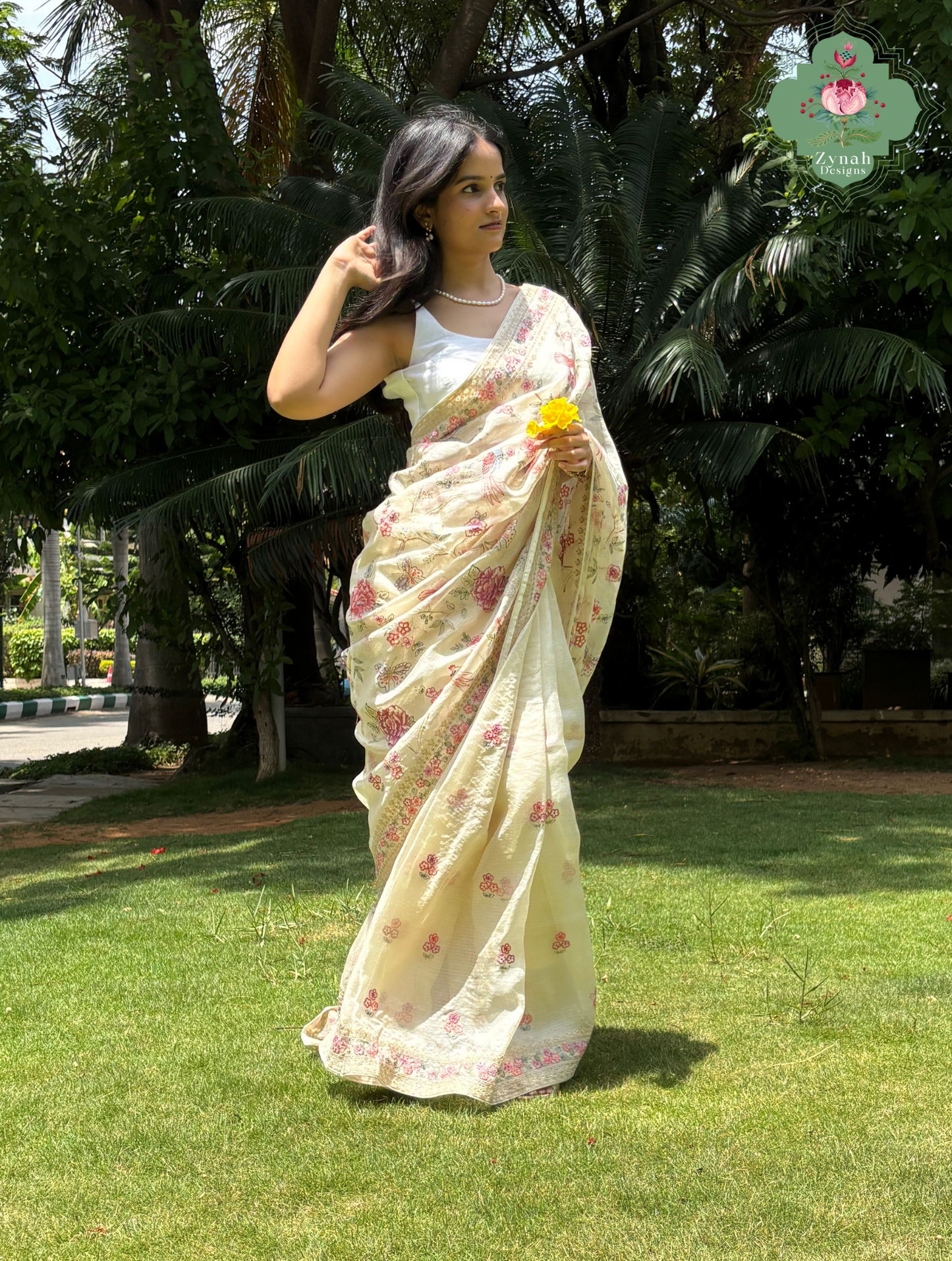 Summer Barefoot Off White Kota Tussar Silk Saree With Embroidery